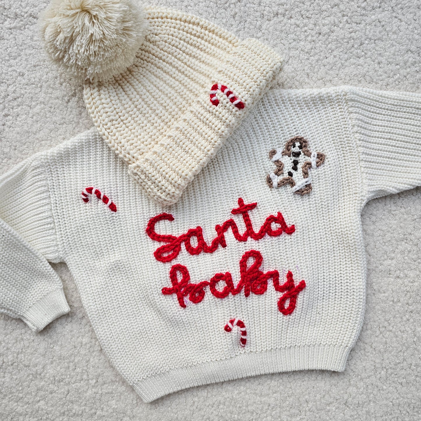 Kerstsweater: Naam+zuurstok+peperkoek