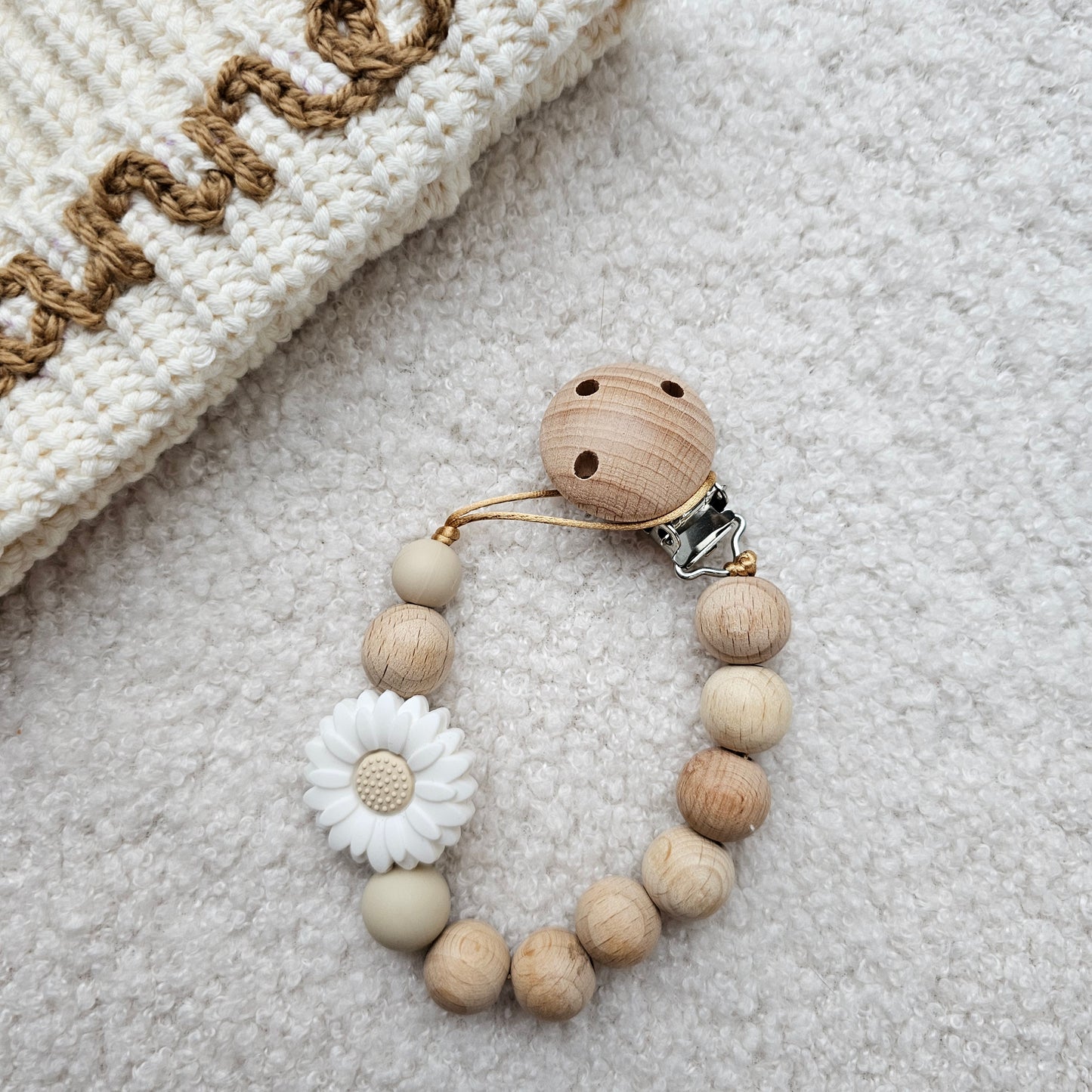 Speenkoord naturel Bloem wit