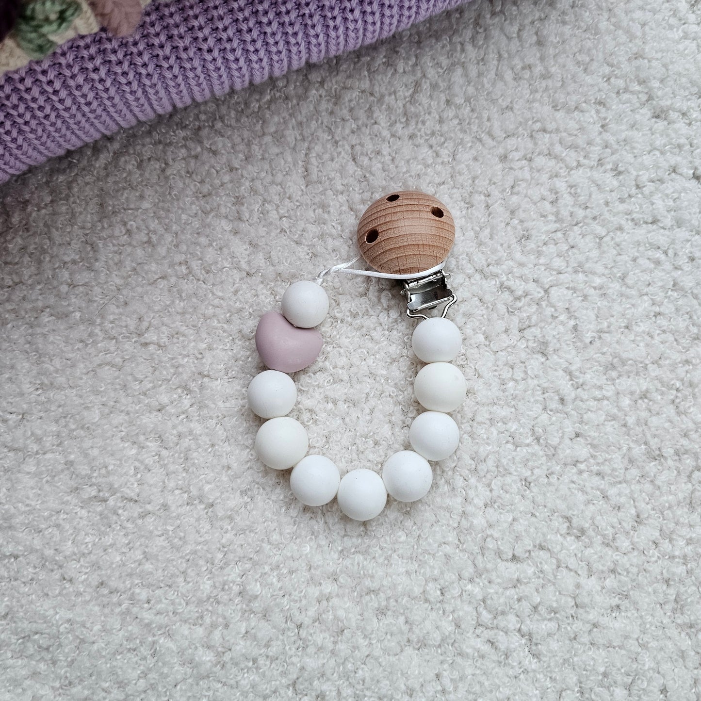 Speenkoord Hart wit/lila