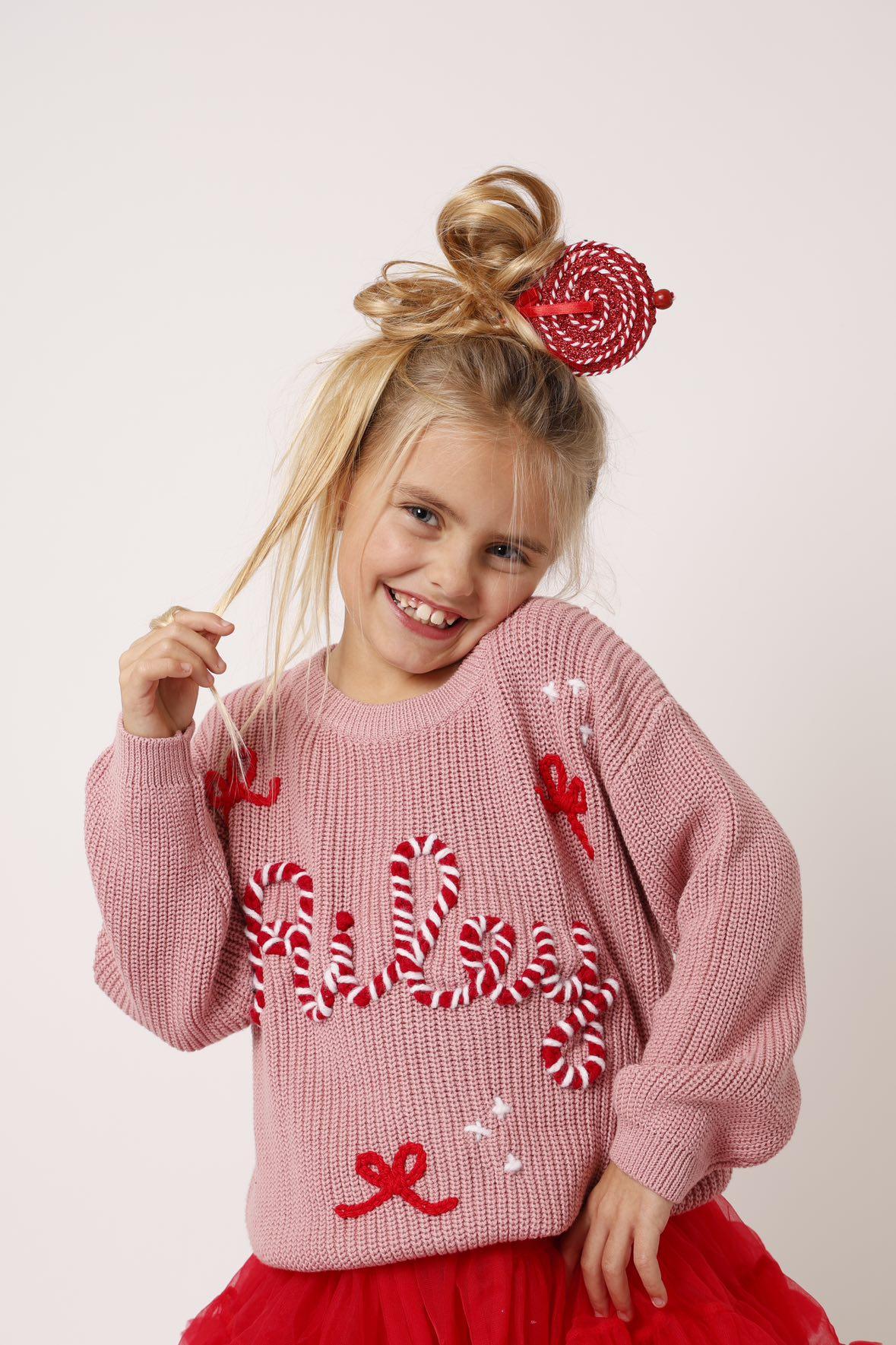 Kerstsweater: Candynaam + strikjes