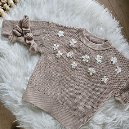 Sweater bloemetjes Beige/Wit 12 M