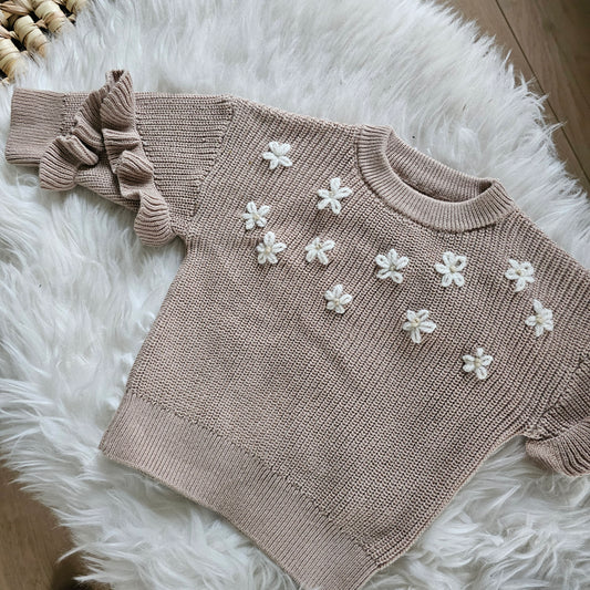 Sweater bloemetjes Beige/Wit 12 M