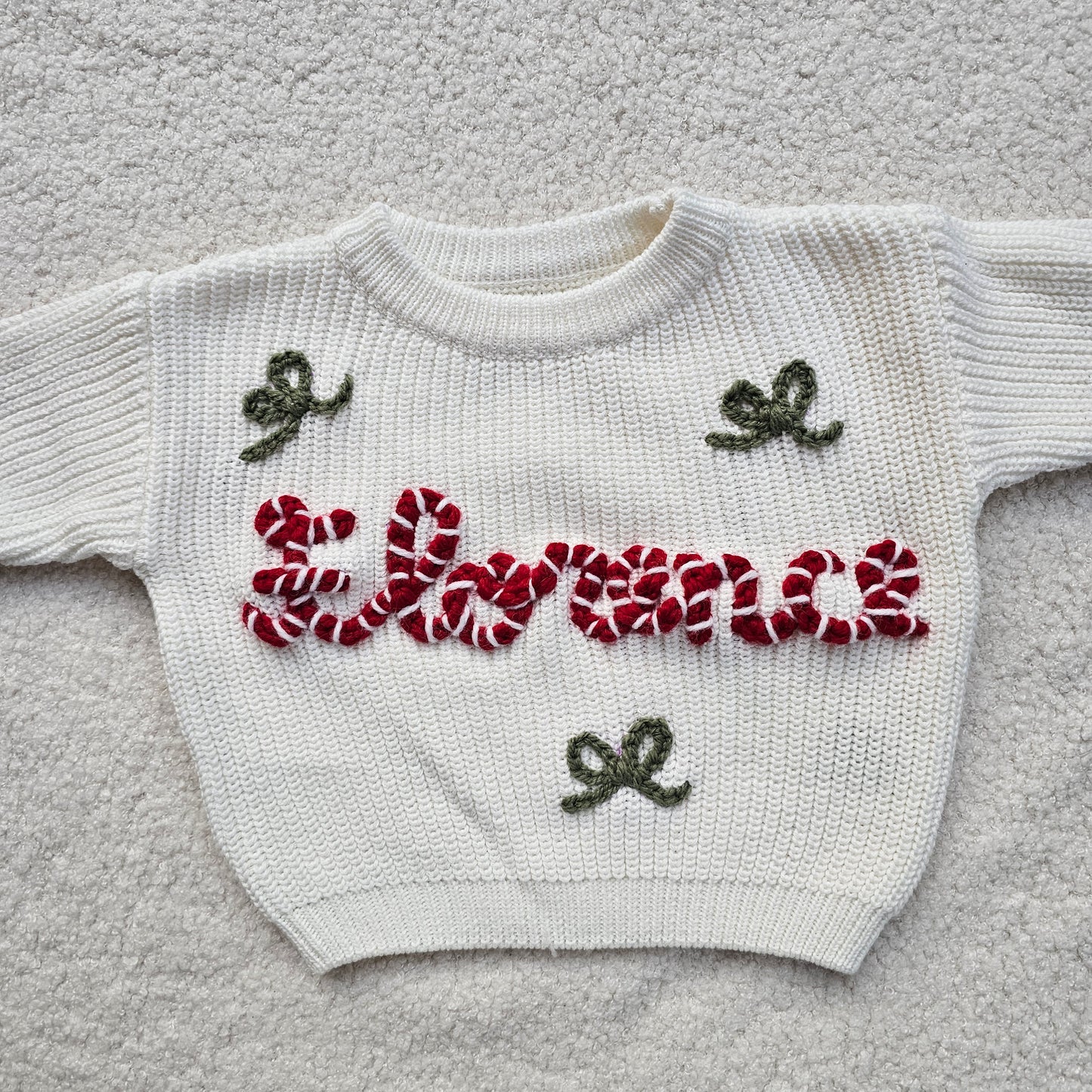 Kerstsweater: Candynaam + strikjes