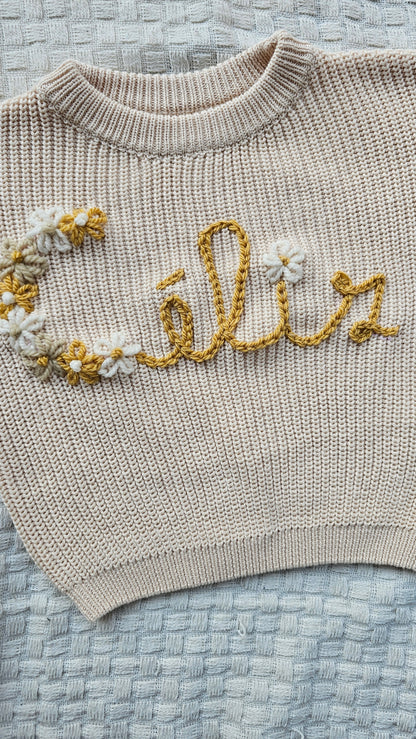 Sweater bloemenletter + naam