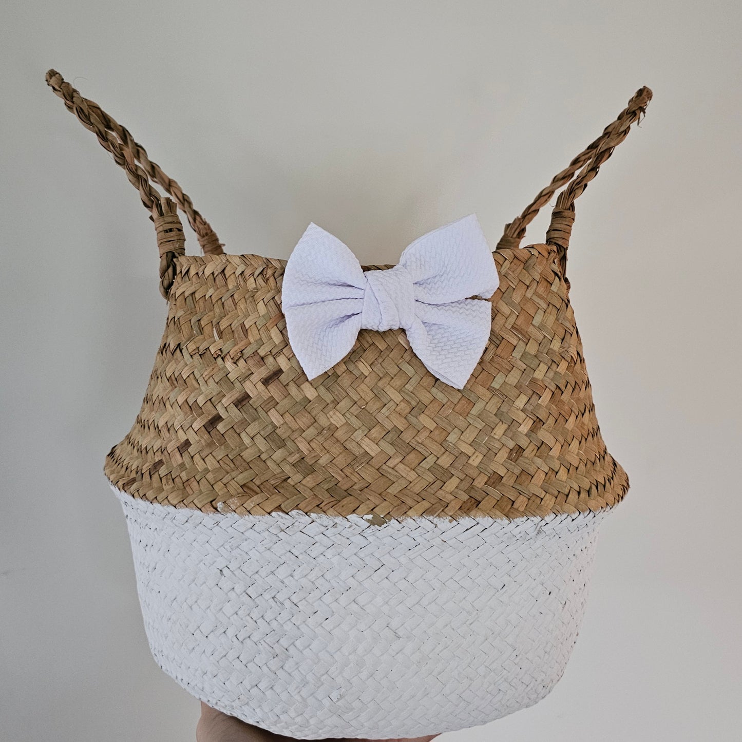 Mandje wit/naturel strik
