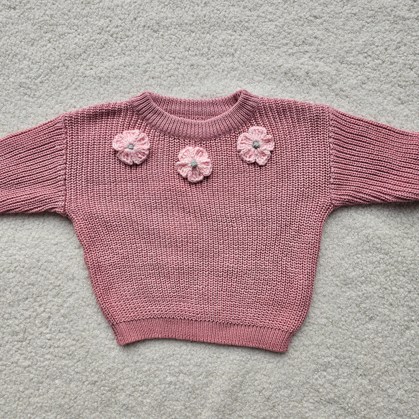 Roze sweater/3bloemen 6M/12M