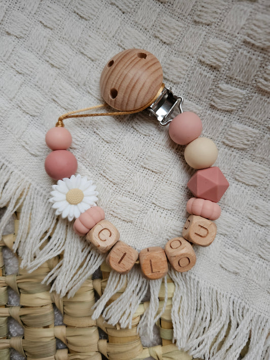 Speenkoord met naam Bloem oud roze