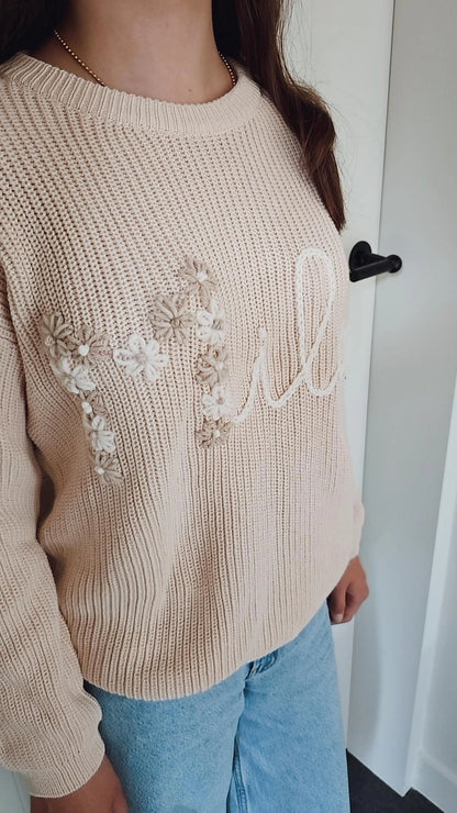 Sweater bloemenletter + naam