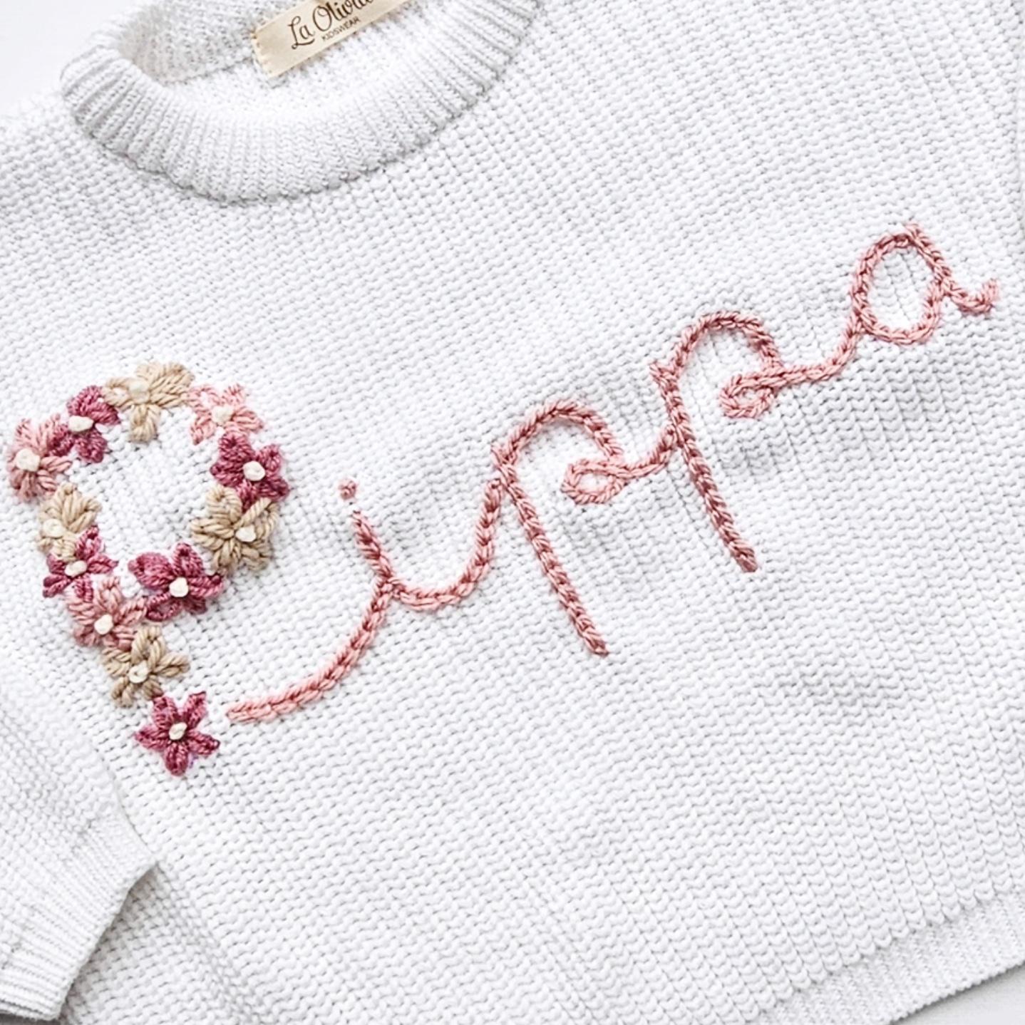 Sweater bloemenletter + naam
