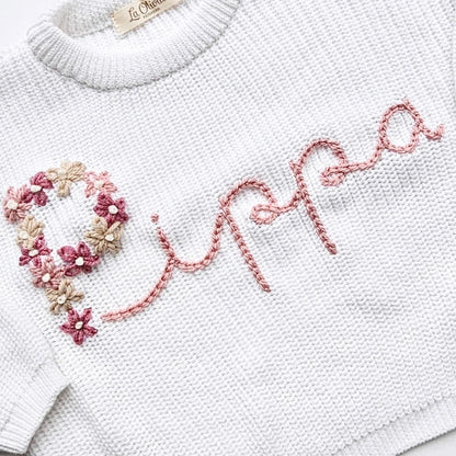 Sweater bloemenletter + naam