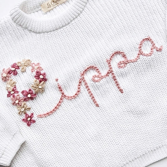 Sweater bloemenletter + naam