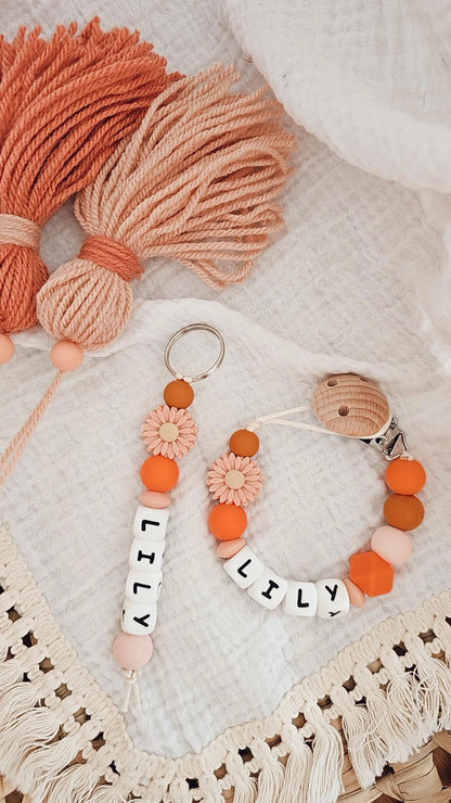 Sleutelhanger bloem peach/oranje