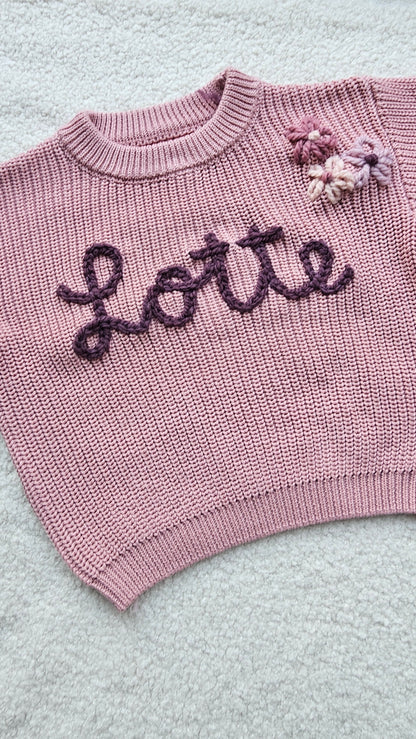 Sweater met naam en bloem